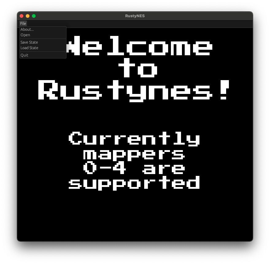 Le menu de Rusty NES