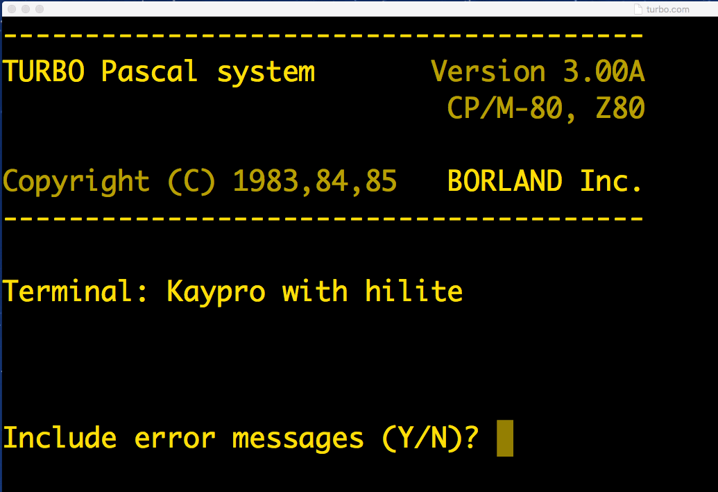 Turbo Pascal dans CP/M for OS X