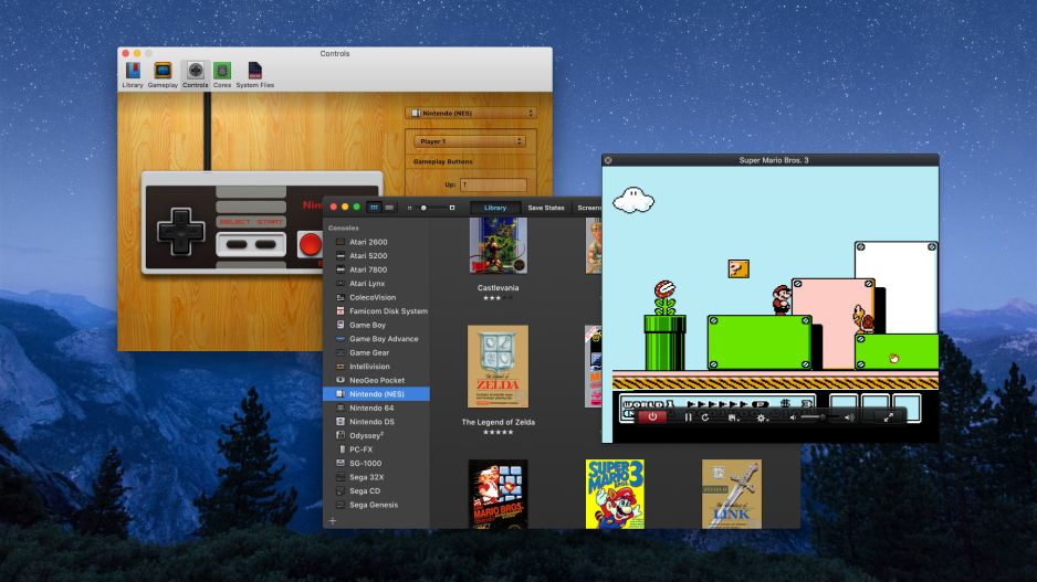 3 fenêtres dans OpenEmu : Launcher, Jeu, Préférences