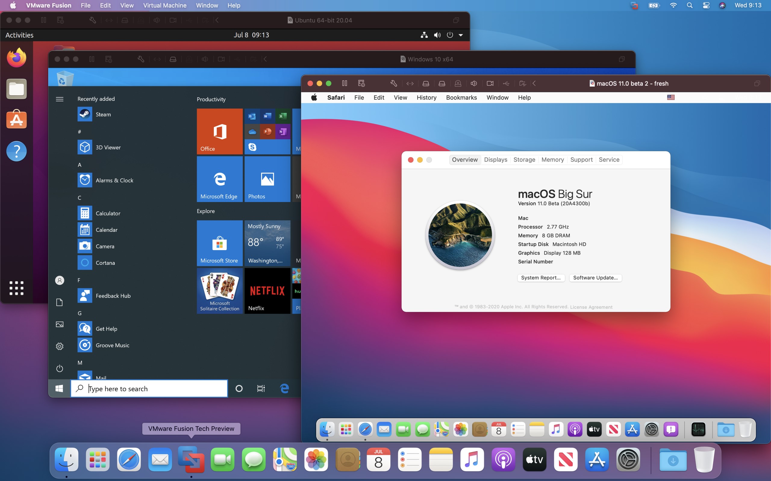 Linux, Windows et macOS dans VMware Fusion
