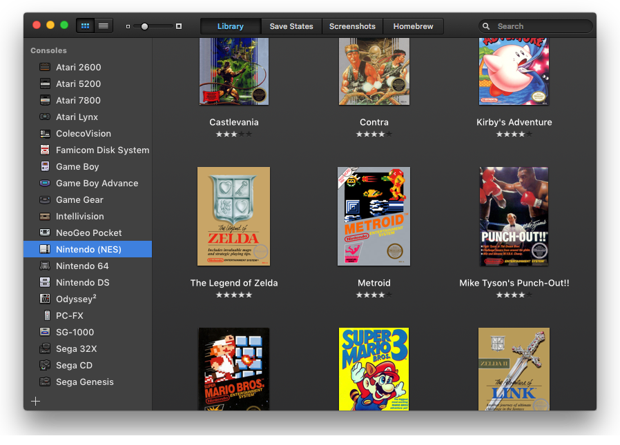 Librairie NES dans OpenEmu